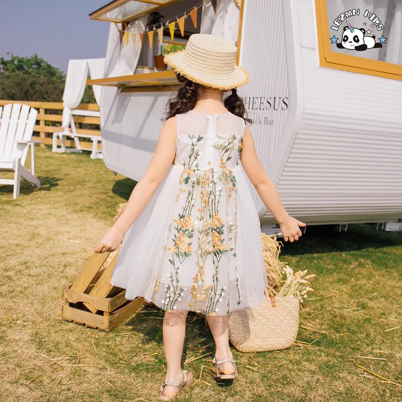 LEZONKIDS - Kids Clothing Wholesale Summer Dress Girl Flower Embroidery Tulle Dresses for Kids Girls